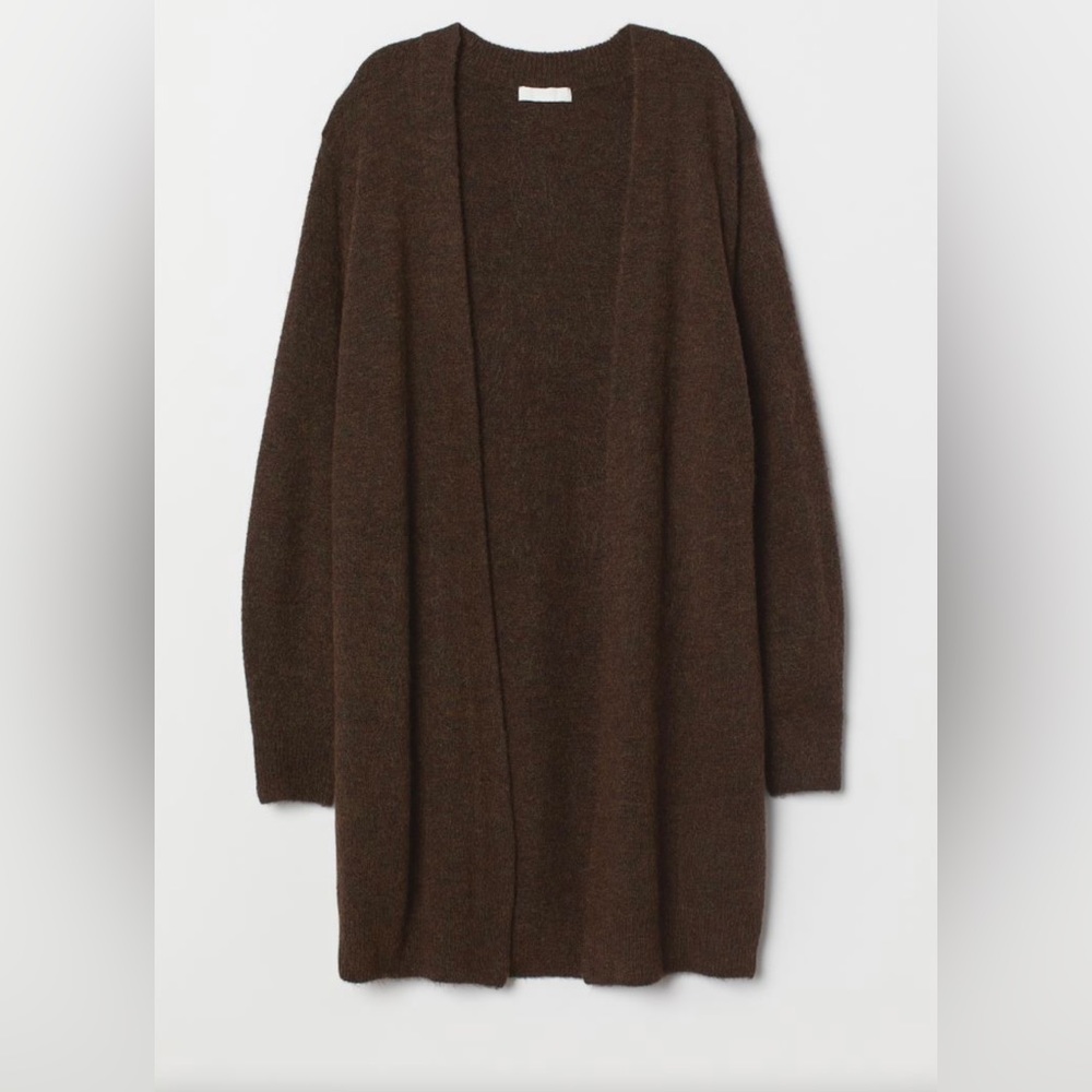 NWT H&M Wool Long Cardigan in Light Brown/Grey Melange (Brown) Size S